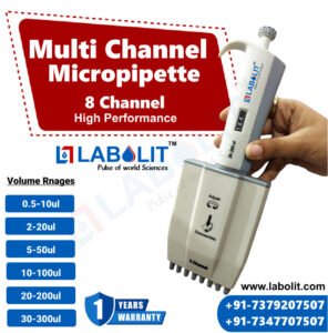 Multi Channel Micropipettes 8 Channel Micropipette: 0.5–10 µL, 30–300 µL 12 Channel Micropipette: 30–300 µL brand labolit