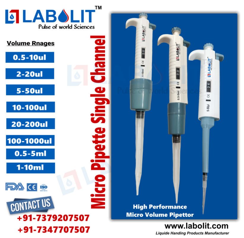 Micro Pipette Manufacturer, Micropipette Manufacturer in India, Fixed Volume Micropipette Manufacturer, and Variable Volume Micropipette Manufacturer, LABOLIT