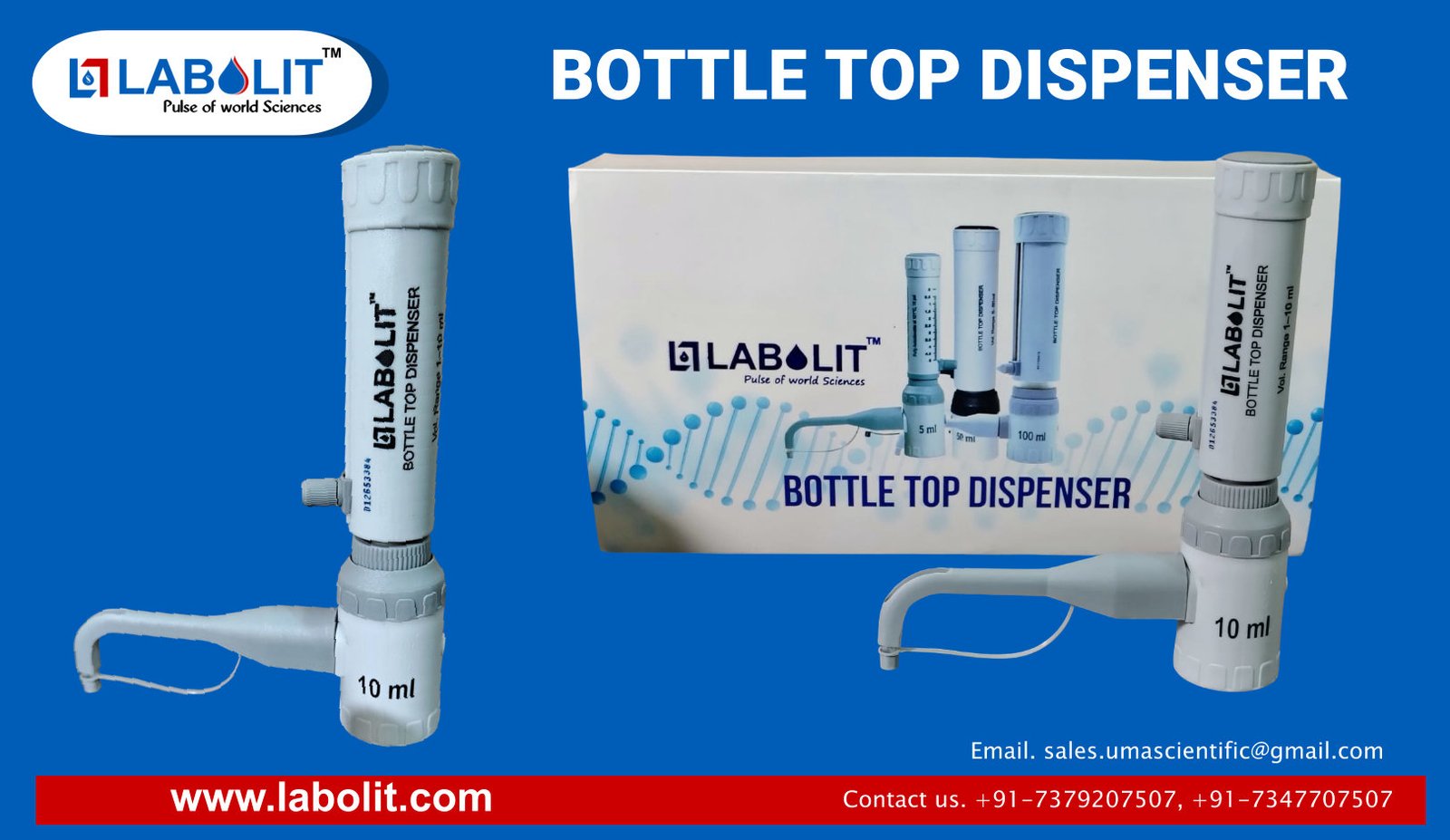 Bottle Top Dispenser Manufacturer in India | LABOLIT by Uma Scientific (Made in India)