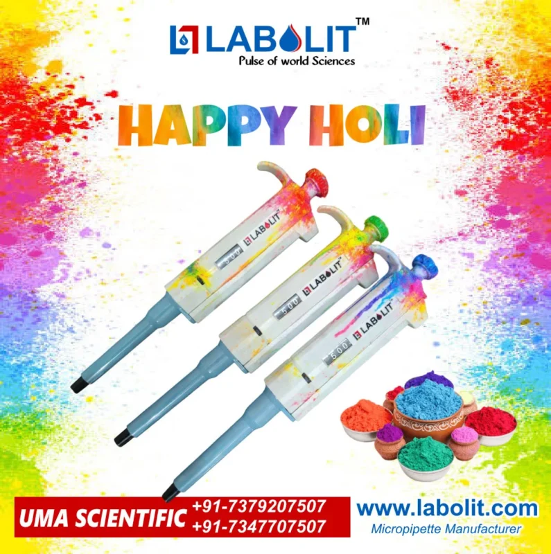 Micropipette Manufacturer | Micropipette best quality UM-LABPRO Micropipette Happy Holi banner | Labolit UM-LabPro Happy Holi post variable micropipette