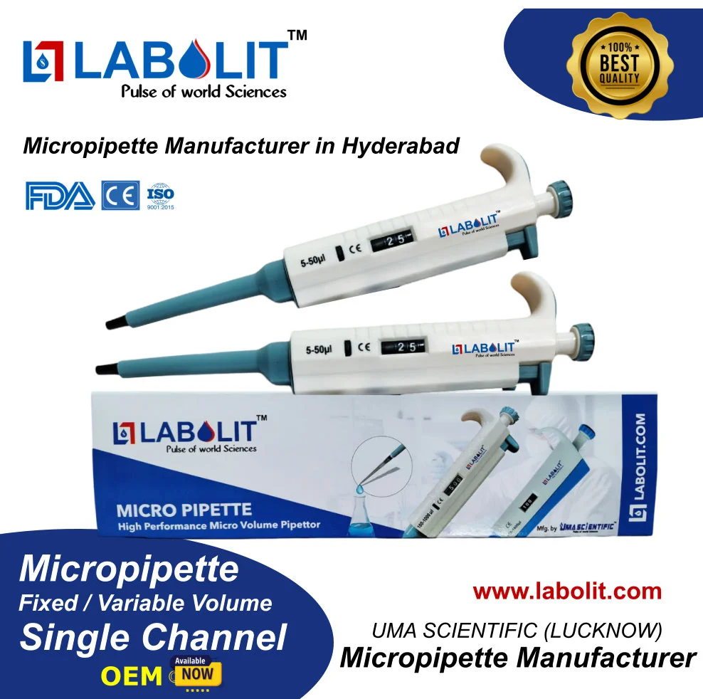 Uma Scientific is one of the best micropipette manufacturers in Maharashtra, India, known for producing high-quality laboratory liquid handling instruments. Our company specializes in manufacturing precision fixed volume micropipettes, variable volume micropipettes, single channel micropipettes, and multichannel micropipettes used in modern laboratories.