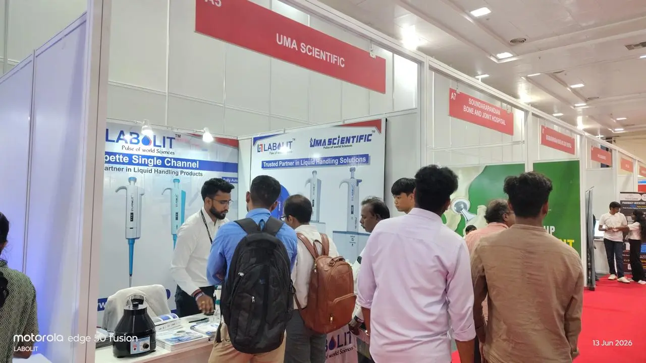 LABOLIT team showcasing laboratory equipment at Medicall Expo Chennai 2026
