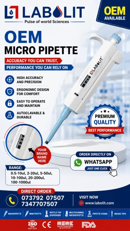LABOLIT Private Limited is a leading micropipette manufacturer, supplier, dealer, exporter, and OEM partner in Karnataka, providing laboratory liquid handling solutions to diagnostic laboratories, pharmaceutical companies, biotechnology organizations, hospitals, research institutions, universities, medical colleges, industrial laboratories, dealers, distributors, and scientific businesses.