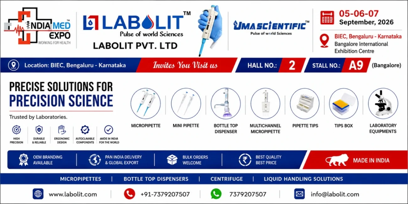 Micropipette Manufacturer | Micropipette best quality & Price LABOLIT, INDIA MED EXPO 2026, LABOLIT Bengaluru, micropipette manufacturer, micropipette supplier India, single channel micropipette, multichannel micropipette, 8 channel micropipette, 12 channel micropipette, Mini Pipette, fixed volume micropipette, variable volume micropipette, pipette tips, bottle top dispenser, centrifuge machine, laboratory equipment manufacturer, liquid handling solutions,